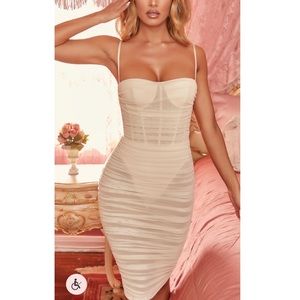 NWOT Oh Polly Unapologetic Sheer Mesh Midi Dress in Cream